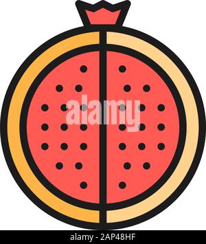 Vector garnet, pomegranate flat color line icon. Isolated on white background Stock Vector