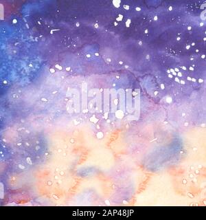 dreamy watercolor night sky background with stars Stock Photo