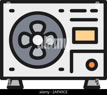 External air conditioning unit, residential outdoor unit flat color line icon. Stock Vector