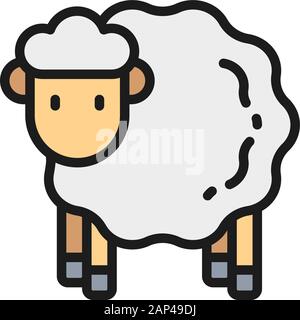 Vector sheep, lamb flat color line icon. Isolated on white background Stock Vector