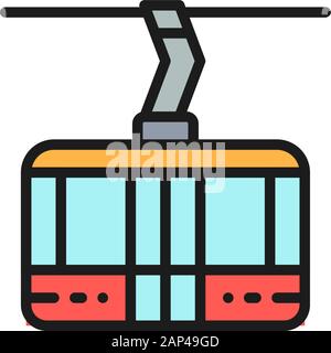 Ski lift, cable car, cabin cableway flat color line icon. Stock Vector