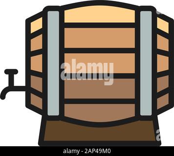 Wooden wine barrel flat color line icon. Isolated on white background Stock Vector