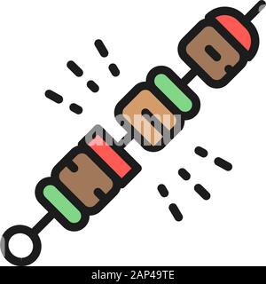 Georgian shish kebab flat color line icon. Isolated on white background Stock Vector