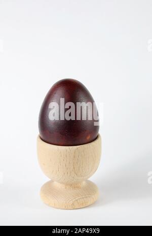 Brown egg in tray, dyed with onion skeens.  Easter tradition. Stock Photo