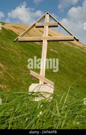 Original grave site of Vitus Bering at Commander Bay, Bering Island, Commander Islands, Russian Far East Stock Photo