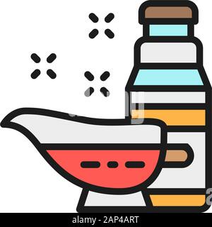 Satsabel and tkemali sauce, sauceboat flat color line icon. Stock Vector