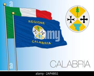 Calabria regional official flag and coat of arms, Italian Republic, EU, vector illustration Stock Vector