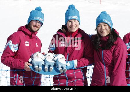 Leysin, Switzerland. 20th Jan, 2020. Mascots during the 3rd Winter Youth Olympic Games Lausanne 2020 Snowboard Women's Halfpipe at Leysin Park & Pipe in Leysin, Switzerland, January 20, 2020. Credit: AFLO SPORT/Alamy Live News Stock Photo