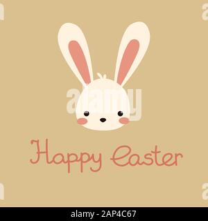 Cute kawaii vector easter bunny with lettering Stock Vector