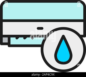 Air conditioner washing, air humidification flat color line icon. Stock Vector