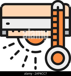 Air conditioning with air heating flat color line icon. Stock Vector
