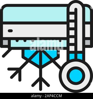 Vector air conditioning with cooling flat color line icon. Stock Vector