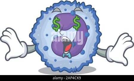 Happy rich basophil cell with Money eye cartoon character style Stock Vector