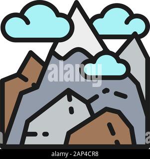 Vector georgian mountains, Kazbek mountain flat color line icon. Stock Vector