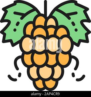 Bunch of grapes flat color line icon. Isolated on white background Stock Vector
