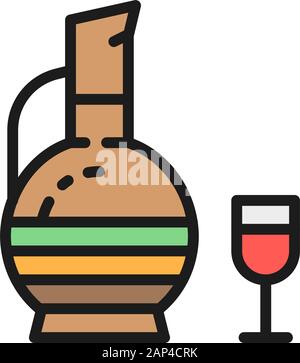Georgian wine, chacha flat color line icon. Isolated on white background Stock Vector