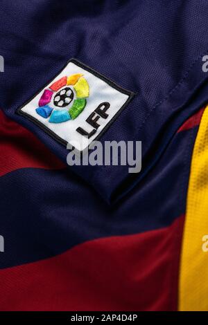FRANCE - JANUARY 21, 2020. - FC Barcelona, spanish football club, logo on jersey Stock Photo