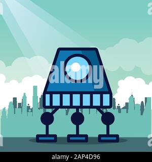 robot with three feet technology isolated icon Stock Vector