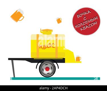 Barrel with the inscription Kvass. Caption: Barrel with cold kvass. Vector illustration on a white background. Stock Vector