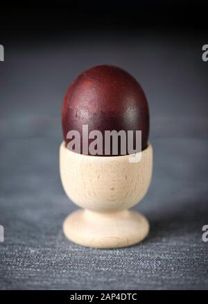 Brown egg in tray, dyed with onion skeens.  Easter tradition. Stock Photo
