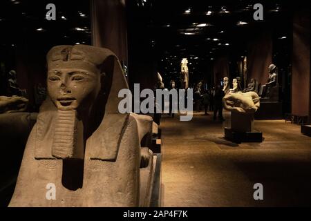 The Egyptian Museum in Turin, Italy with artifacts and statues from ancient Egypt. Museo Egizio di Torino, tourist attraction in Italia Stock Photo