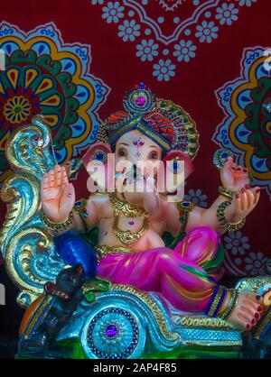 Decoreted Ganesh idol during Ganesh Chaturthi festival in Mumbai India Stock Photo