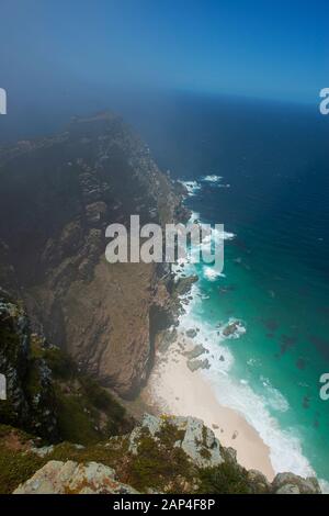 The Cape Point national Park, includes Cape of Good Hope , and views and historical light houses plus baboons!!!Most south west point in Africa. Stock Photo