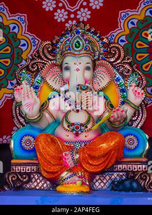 Decoreted Ganesh idol during Ganesh Chaturthi festival in Mumbai India Stock Photo