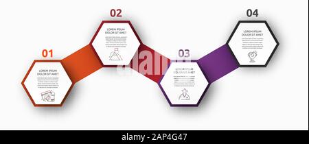Vector infographic with 4 hexagons. Used for four diagrams, graph ...