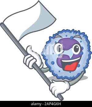 Funny basophil cell cartoon character style holding a standing flag Stock Vector