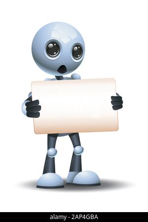 3d illustration of little robot shock while holding business blank sign communication on isolated white background Stock Photo