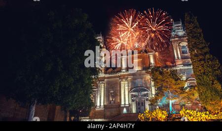 Malta Valletta night Festival of fireworks. Travel concept Stock Photo