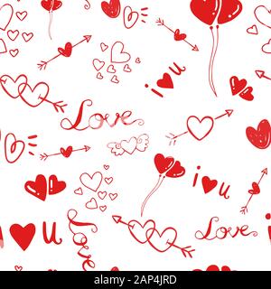 Cute valentine's seamless pattern with hearts on white background. Stock Photo