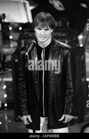 Sanremo Italy 22/02/1996,Take That, guests of the Sanremo Festival 1996 : Gary Barlow during the performance Stock Photo