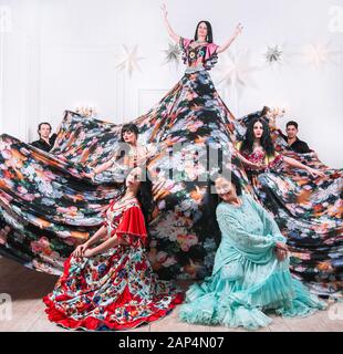 Gypsy dance ensemble on the stage of the cabaret Stock Photo