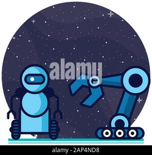 couple of robots technology icons Stock Vector