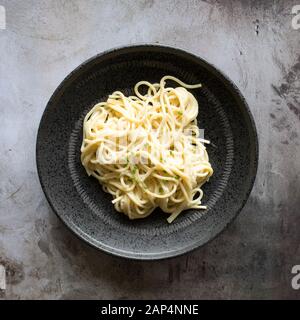 Lemon Garlic Alfredo Pasta Stock Photo