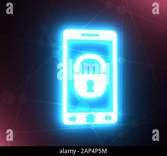 Smart phone and lock icons. Mobile gadgets technology relative image. Cyber security concept. 3D rendering Stock Photo