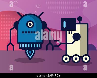 couple of robots technology icons Stock Vector