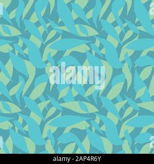 Seamless pattern with shapes of leaves. Abstract azure blue background for textile, fabric, design, web. Camouflage. Stock Vector