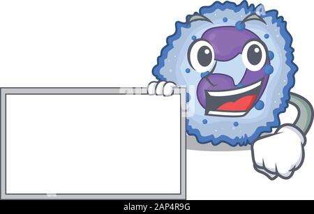 Funny basophil cell cartoon character design style with board Stock Vector