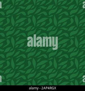 Seamless pattern with shapes of leaves. Abstract dark green background for textile, fabric, design, web. Camouflage. Stock Vector