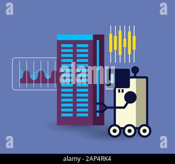 robotic hand with wheels and data center icons Stock Vector