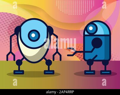 couple of robots technology icons Stock Vector