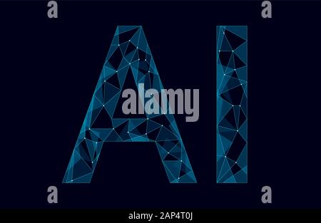 AI artificial intelligence letters 3D. Virtual assistant app geometric symbol robot support service technology. Chatbot logo template low poly vector Stock Vector