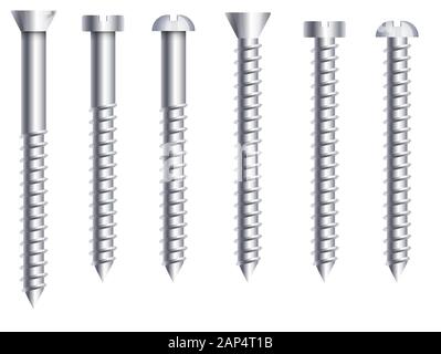 Socket cap or round head bolts and nuts side view Stock Vector