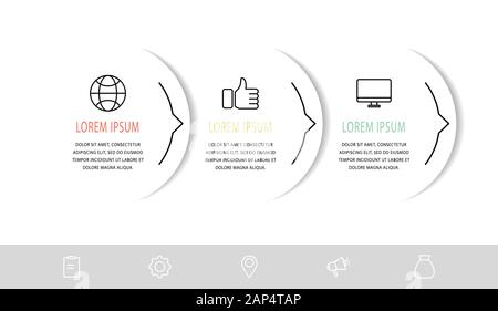 Vector infograph flat template. Shape with arrow for three diagrams, graph, flowchart, step for step, timeline, presentation. Business concept with Stock Vector
