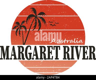Margaret River, Australia, vector illustration logo t-shirt design Stock Vector