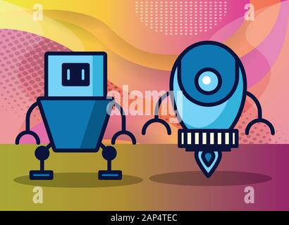 couple of robots technology icons Stock Vector