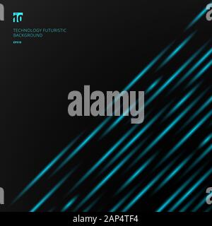 Abstract technology futuristic concept blue laser light pattern diagonal stripes on black background with space for your text. Vector illustration Stock Vector